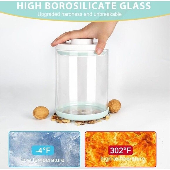 POP-Glass Flour Sugar Airtight Jar Lid 2.2Qt/2L Clear Glass Container Mint Green - Picture 4 of 7